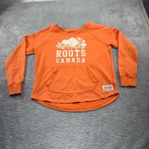 Roots Canada Sweatshirt Mens Large Orange Kangaroo Pocket Pullover Terrycloth